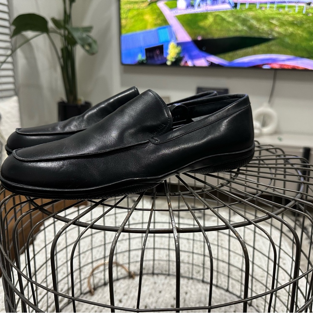 Prada Black Leather Loafers Slip-On Design